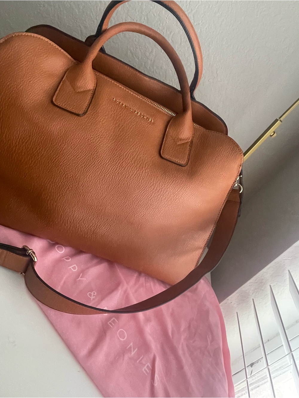 Poppy & Peonies Cognac Pebble Leather Satchel